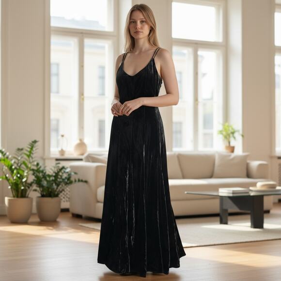 Giorgio Armani Dresses & Skirts - Giorgio Armani IT44 US8 Black Velvet Multi Strap Evening Dress Scoop Neck *flaw